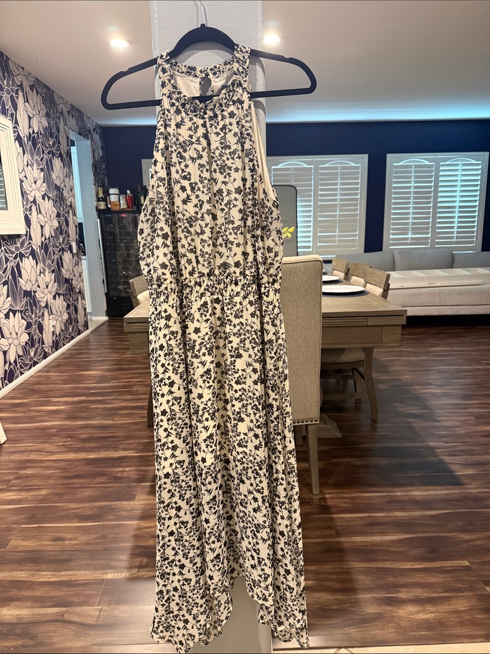 Gabby Skye Cream Maxi Dress with Black Floral Print